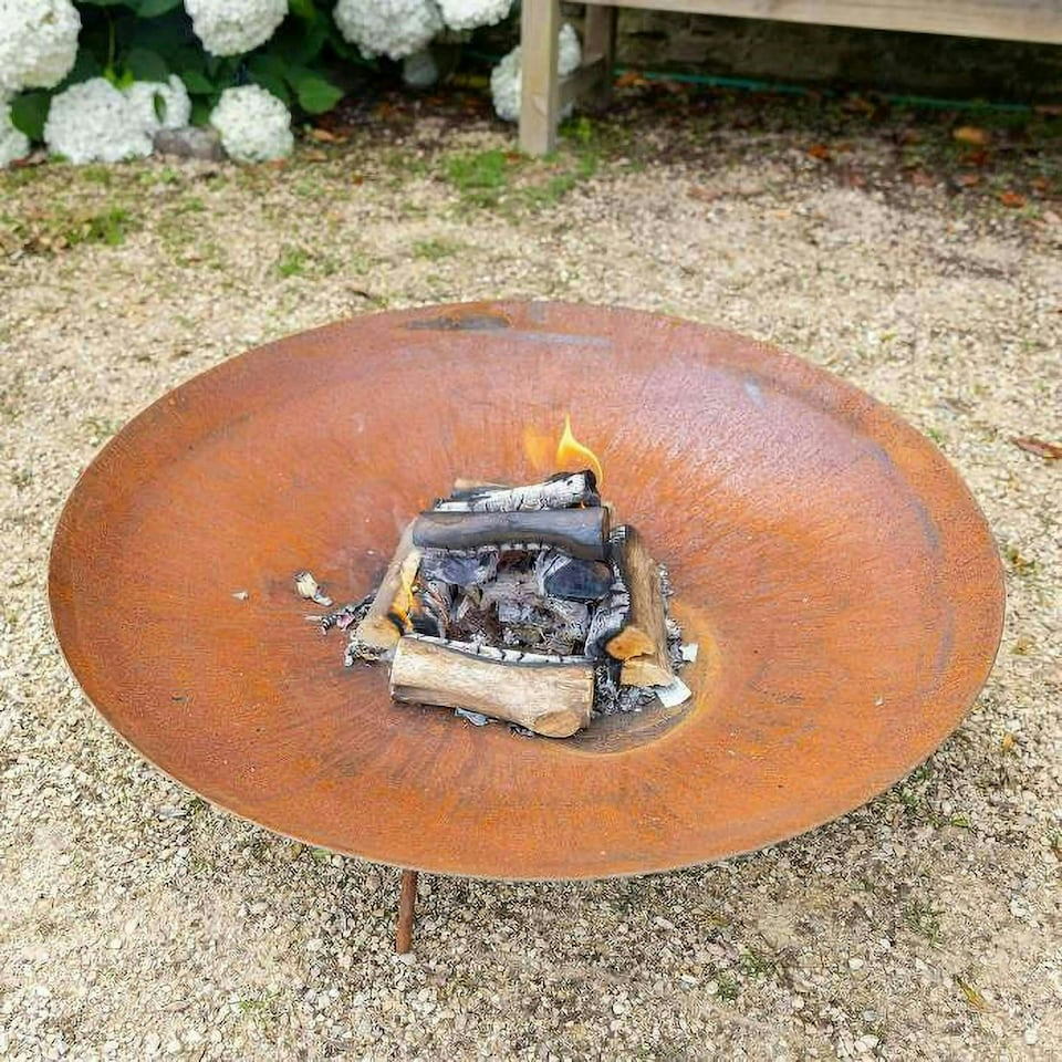 image 1 of Primrose Outdoor Corten Steel Fire Pit & Water Bowl Round 80cm Round