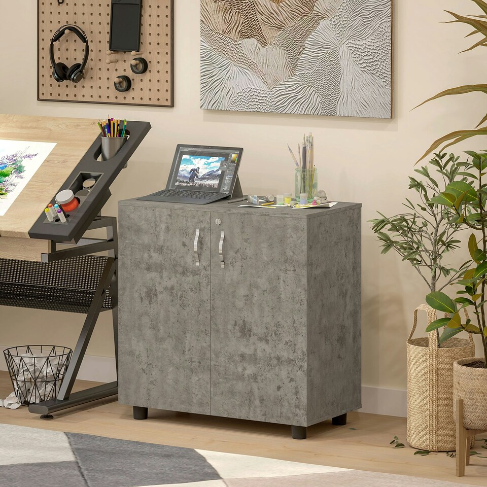 image 1 of Vinsetto 2-Tier Locking Filing Cabinet Office Storage Cabinet, Grey