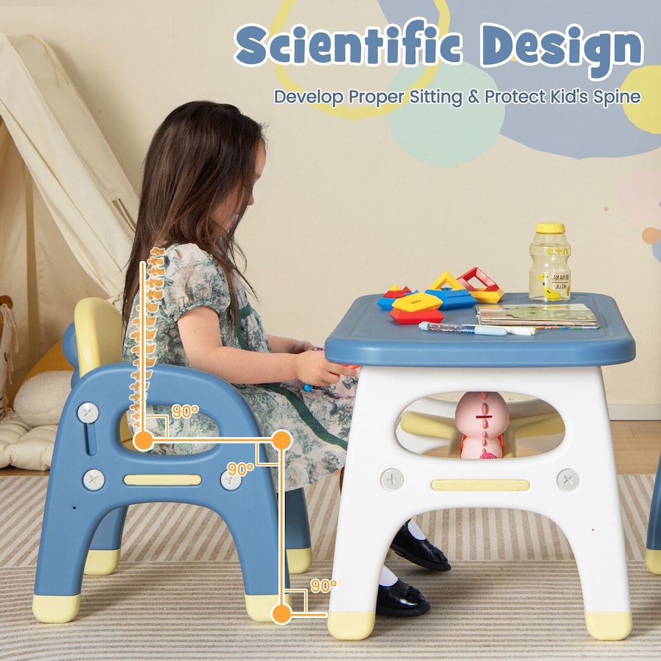 image 1 of COSTWAY 3 Pcs Kids Table and Chair Set Toddler Activity Writing Table Set Arts & Crafts