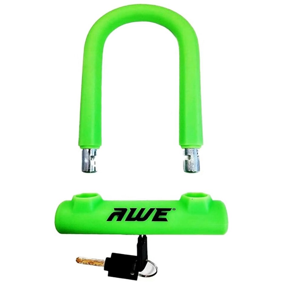 image 1 of AWE Silicone Hardened Steel 130mm x 210mm Bike Shackle U Lock with Keys Green