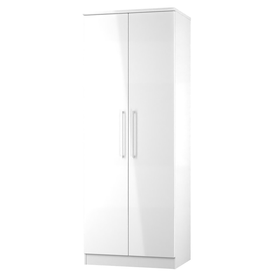image 1 of Lyon Tall Double Wardrobe in White Gloss & White (Ready Assembled) | White | White Gloss & White