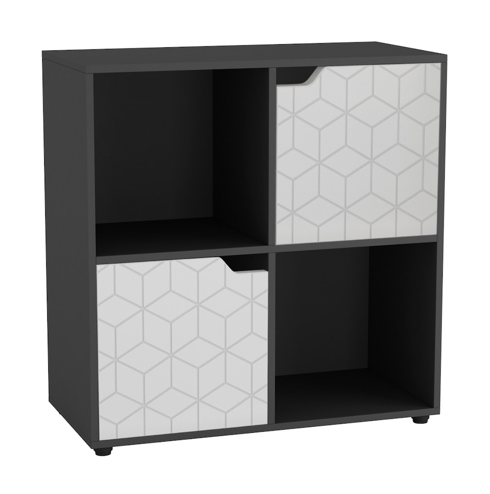 image 1 of 4 -Cube Shelving Unit With Geo Doors - Square | Black | Black & White | 1