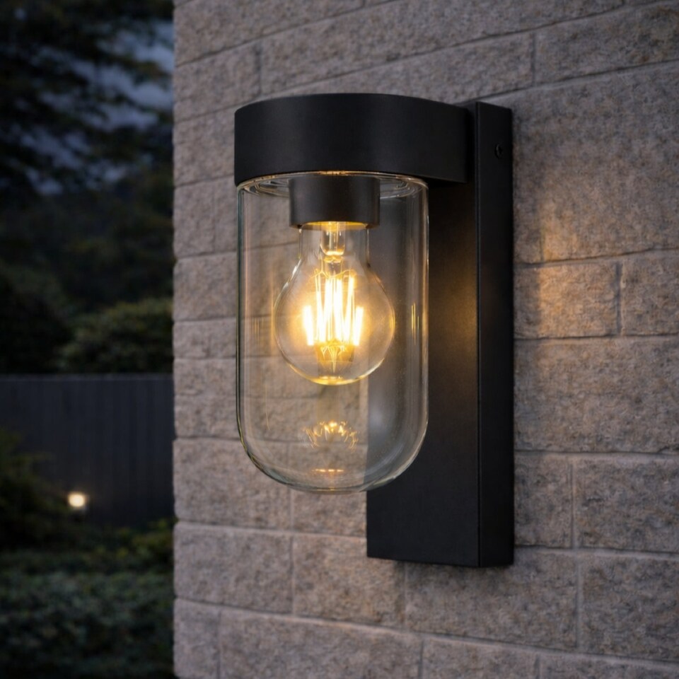 image 1 of CGC Rowan Black Outdoor Wall Lantern Light with Clear Polycarbonate Diffuser IP54