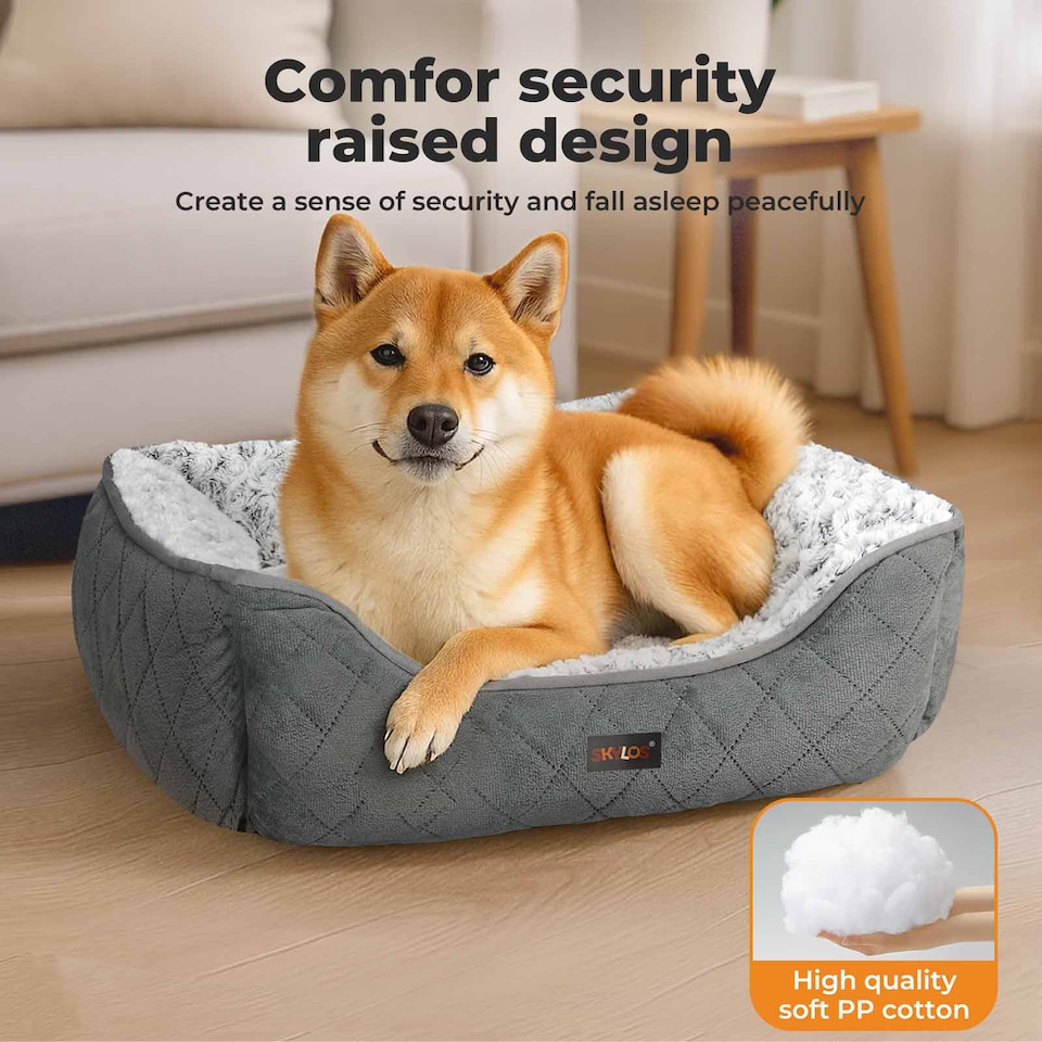 image 1 of Skylos Large Dog Bed Pet Cushion Fluffy Plush Washable for Calming Anxiety | Grey | Large | L