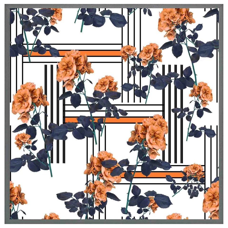 image 1 of Geometric lines & flowers (Picutre Frame) Grey | L