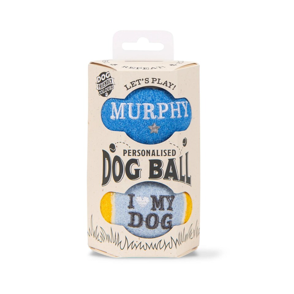 image 1 of Pre-Personalised Dog Ball Gift Pack 2pcs Blue Murphy