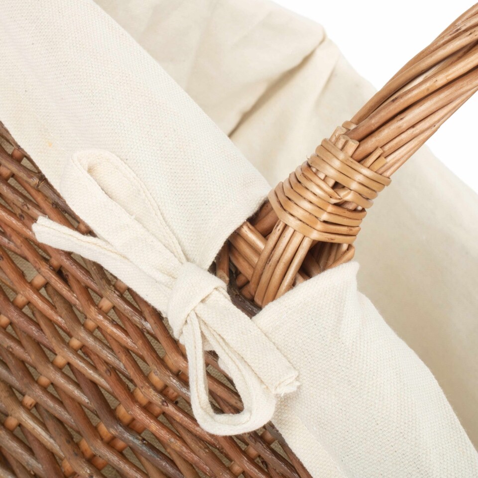 image 1 of Small Oval Unpeeled Willow Shopping Basket With White Lining | White | White