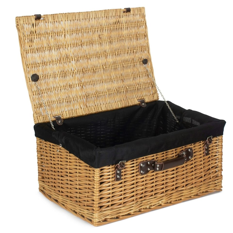 image 1 of 62cm Buff Wicker Picnic Basket with Lining | Blue | Blue | One Size