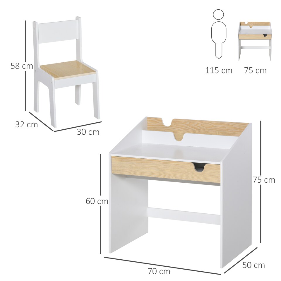 image 1 of HOMCOM Two-Piece Kids Desk and Chair Set Children Study Table w/ Storage