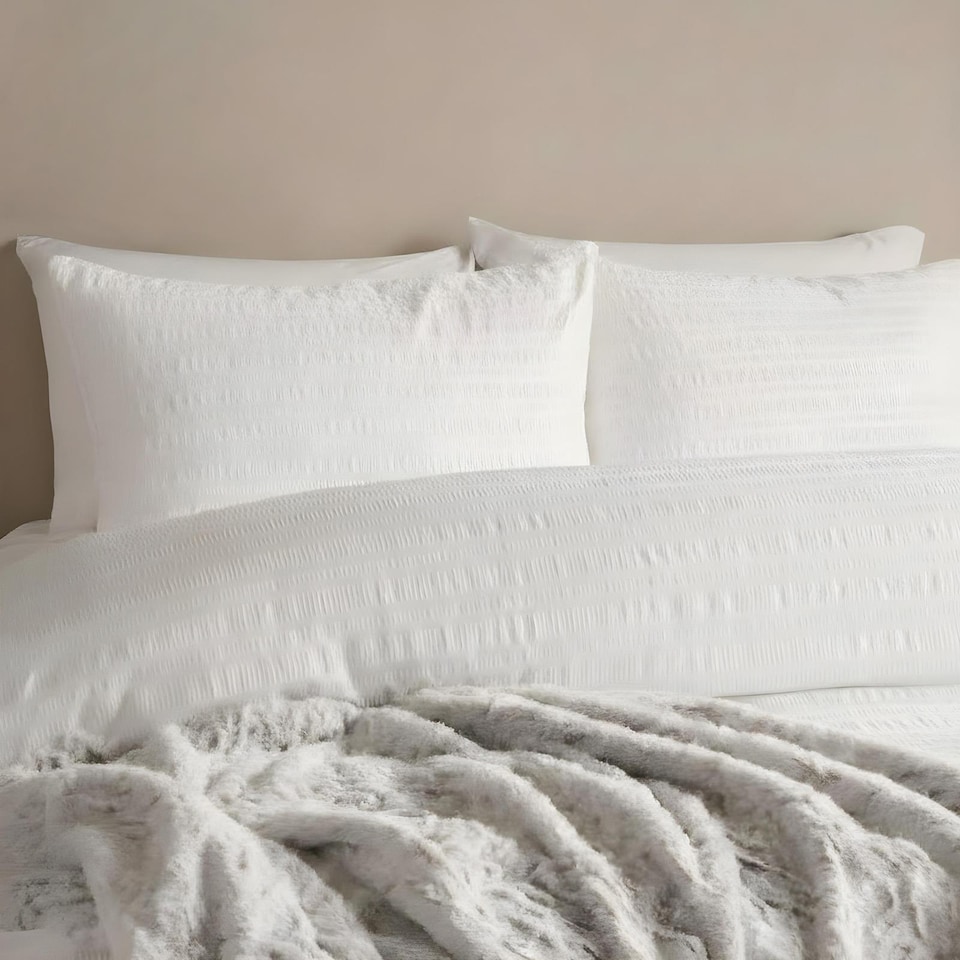 image 1 of OHS Embossed Bedding Set Textured Duvet Cover with Pillowcase | White | King