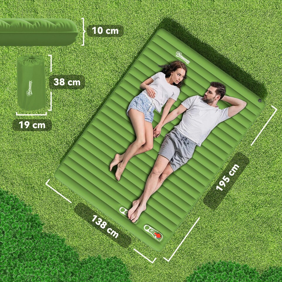 image 1 of Outsunny Portable Inflatable Camping Bed with Double Mattress Green Green | One Size