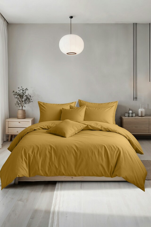 image 1 of Plain Dyed Easy Care Polycotton Duvet Cover And Pillowcase/s Set Bed Linen Yellow | Yellow | Mustard | Double