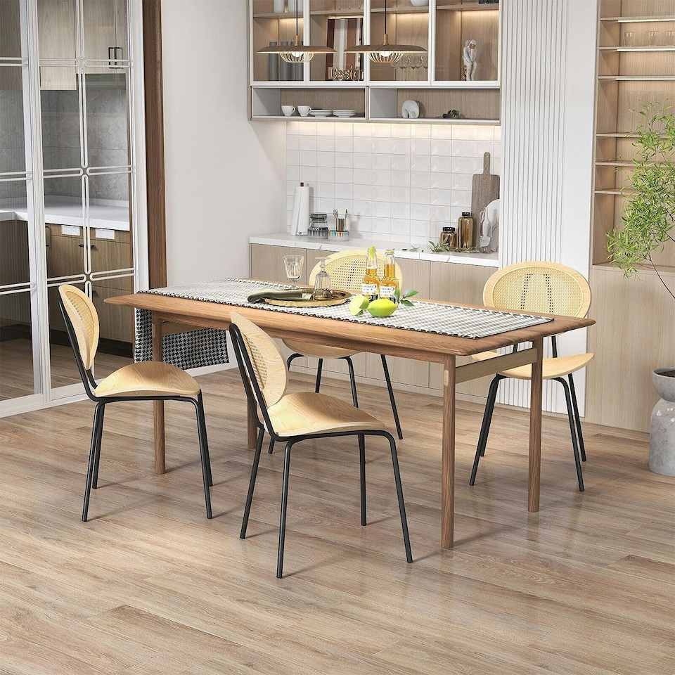 image 1 of COSTWAY Set of 2 Rattan Dining Chair Accent Armless Chairs Yellow