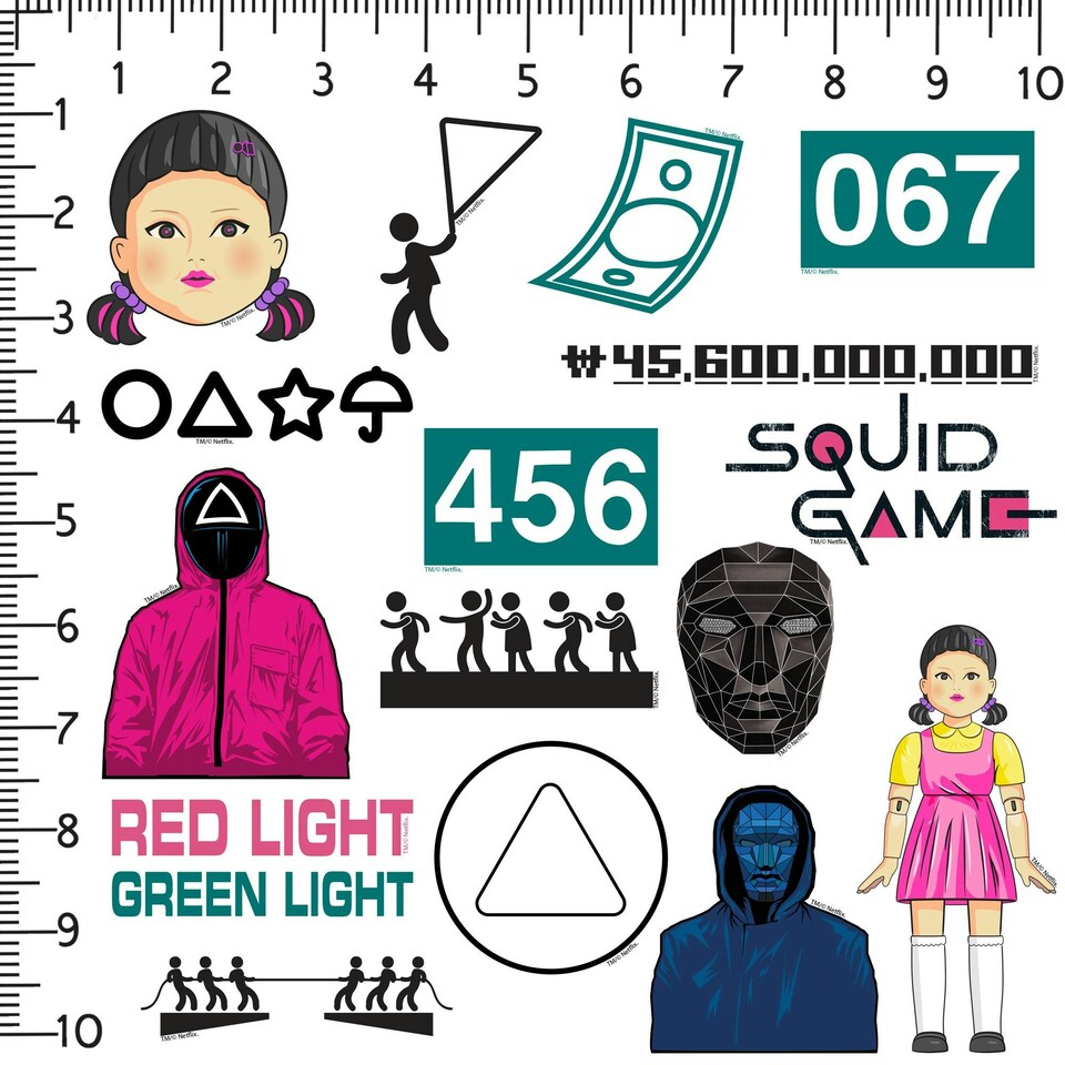 image 1 of Squid Game Deluxe Assorted Designs Stickers (Pack of 50) - Multicoloured - One Size