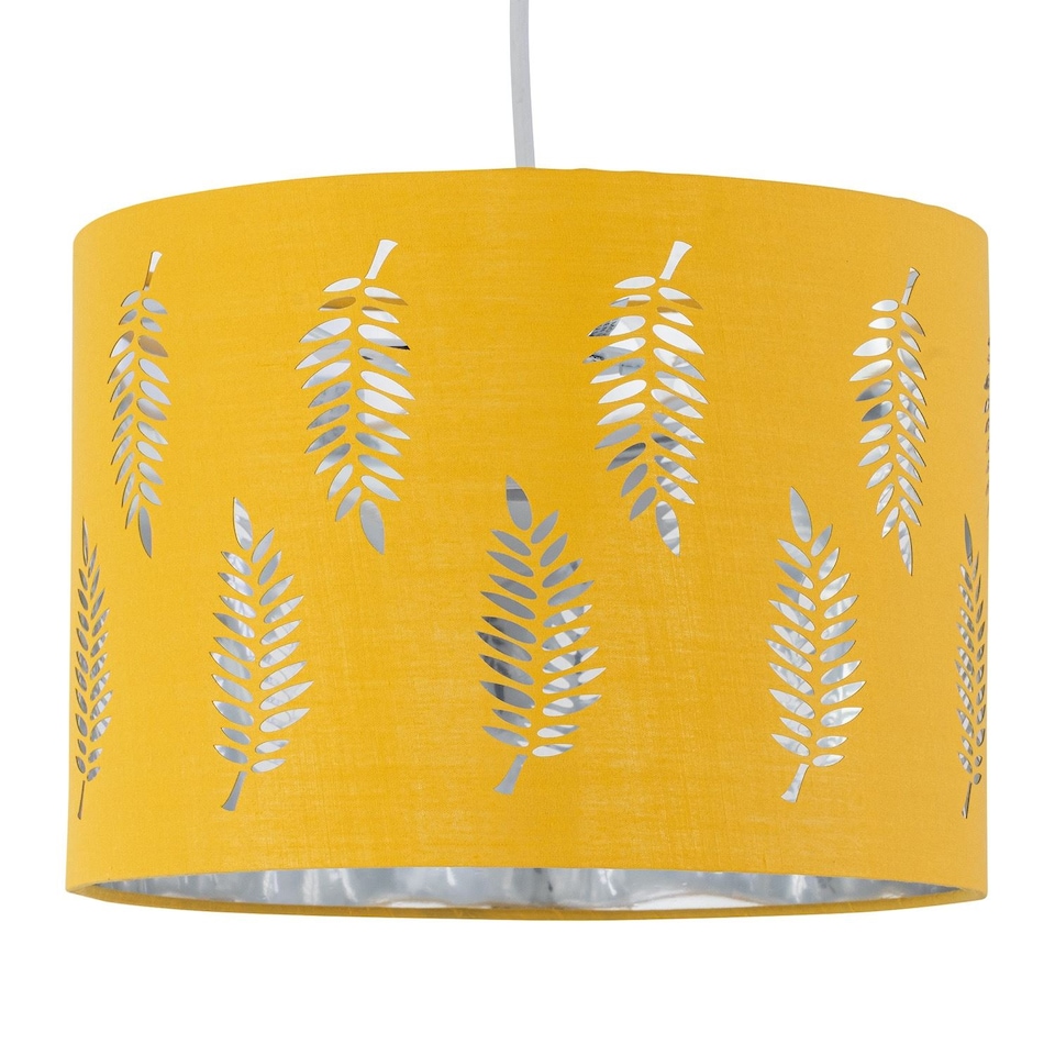 image 1 of Set of 2 Fern - Ochre Cut Out 25cm Pendant Lightshades | Yellow | Silver | Medium | 2