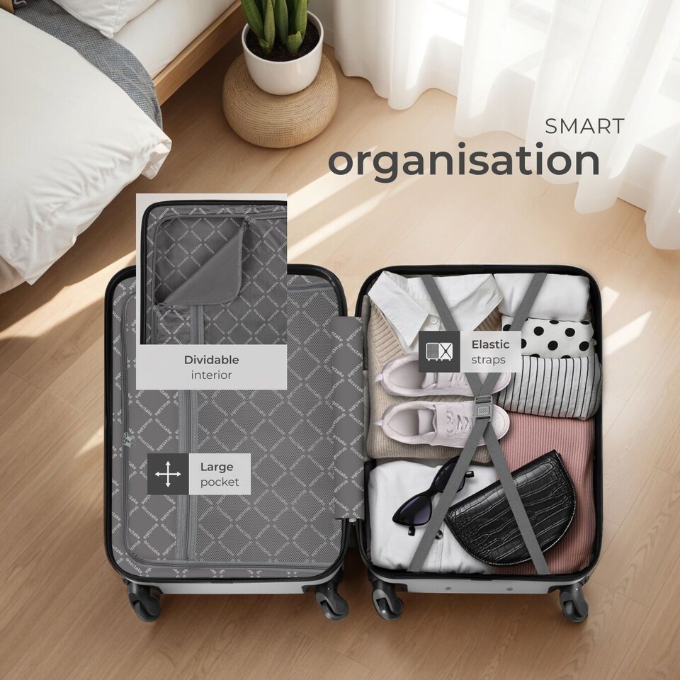 image 1 of Suitcase Set of 4 ABS Hard Shell Luggage Travel Trolley 4 Wheel Lightweight Telescopic Handle | Silver | grey | 1