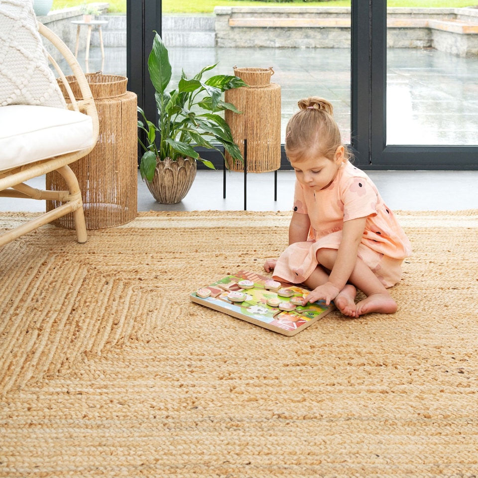 image 1 of KUKOON Bordered Natural Handwoven Braided Jute Fireside Living Area Rug 160cm x 230cm