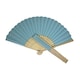 image 1 of Light Blue Paper Foldable Hand Held Bamboo Wooden Fan by Parev