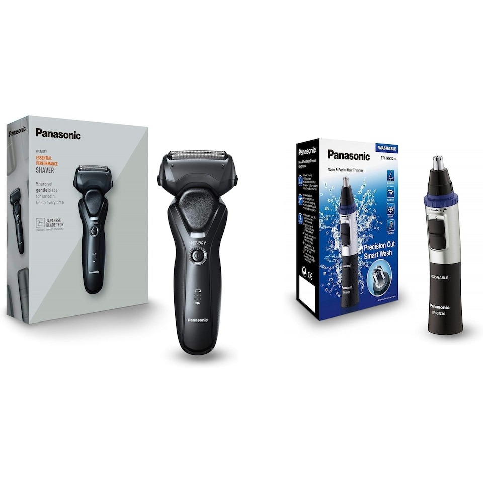 image 1 of Panasonic ES-RT37 + ER-GN30 Black Shaver Facial & Hair Trimmer Set