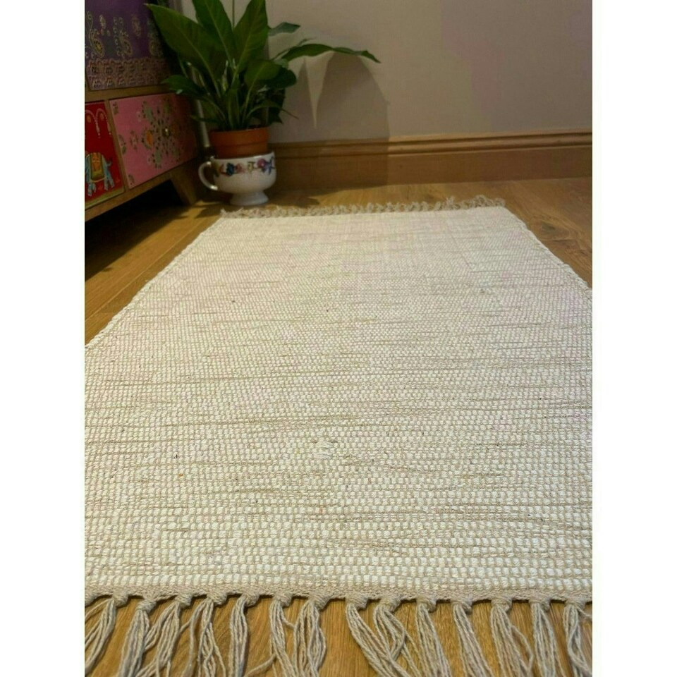 image 1 of Hush Hand Loomed Soft Rug in Muted Colours - Cotton - L75 x W120 cm - White White