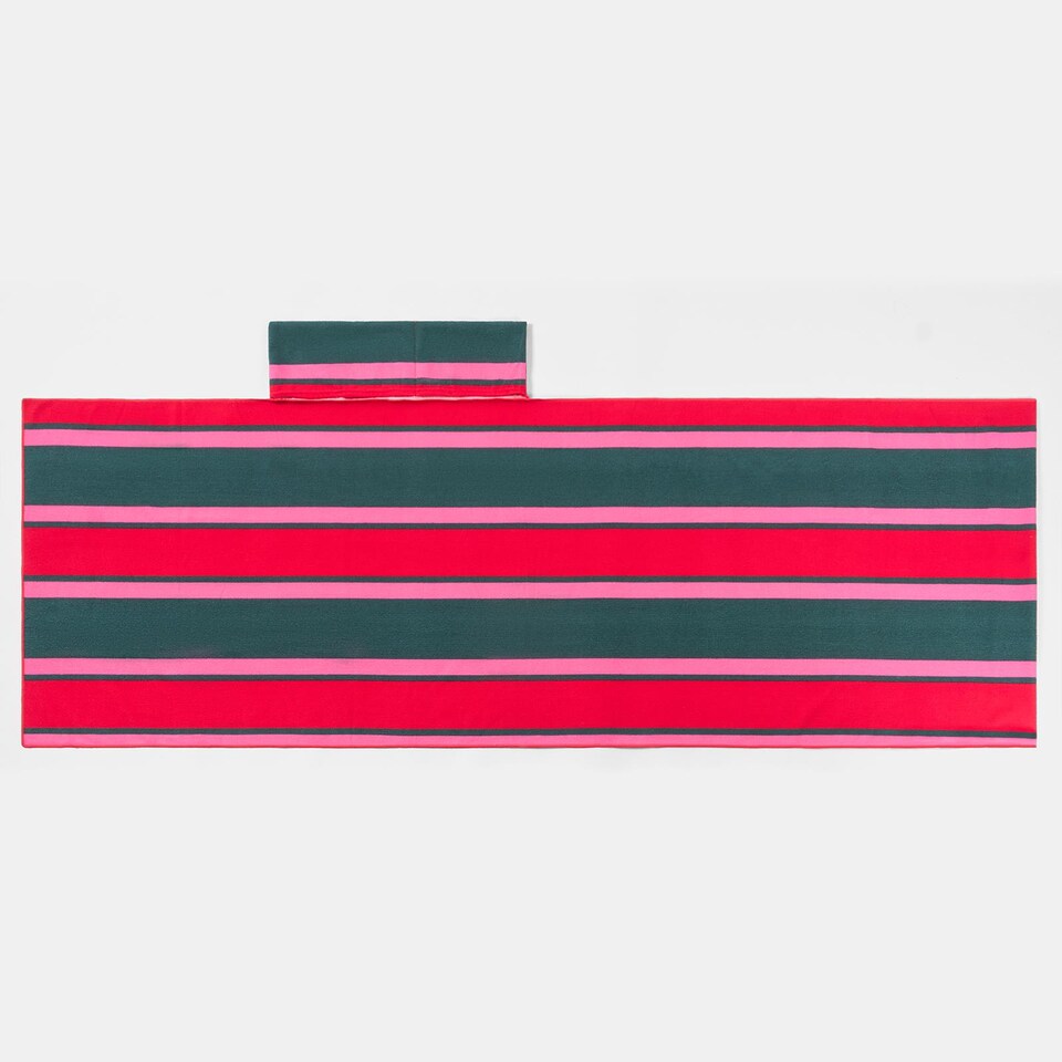 image 1 of OHS Stripes Beach Towel with Bag Quick Dry Absorbent Travel Spa | Multi | Green/Red | One size