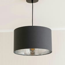 ValueLights Reni Medium Charcoal Fabric Chrome Inner Lamp Shade & Bulb Grey