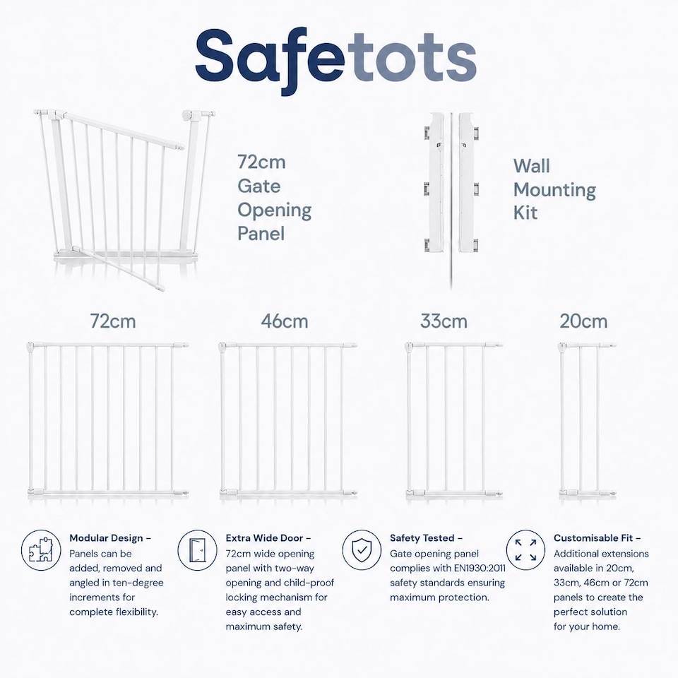 image 1 of Safetots Premium Multi Panel Room Divider, up to 370cm Wide, White, 70cm Tall, Flexible Barrier with Door for Baby and Toddler