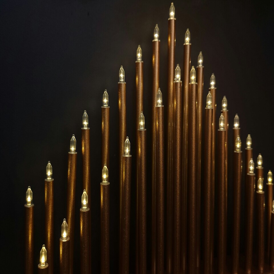 image 1 of 34cm Light up Rose Gold Christmas Candlebridge with 33 LEDs in Warm White
