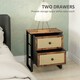 image 4 of HOMCOM Bedside Table with 2 Rattan Drawers and Steel Legs, Rustic Brown