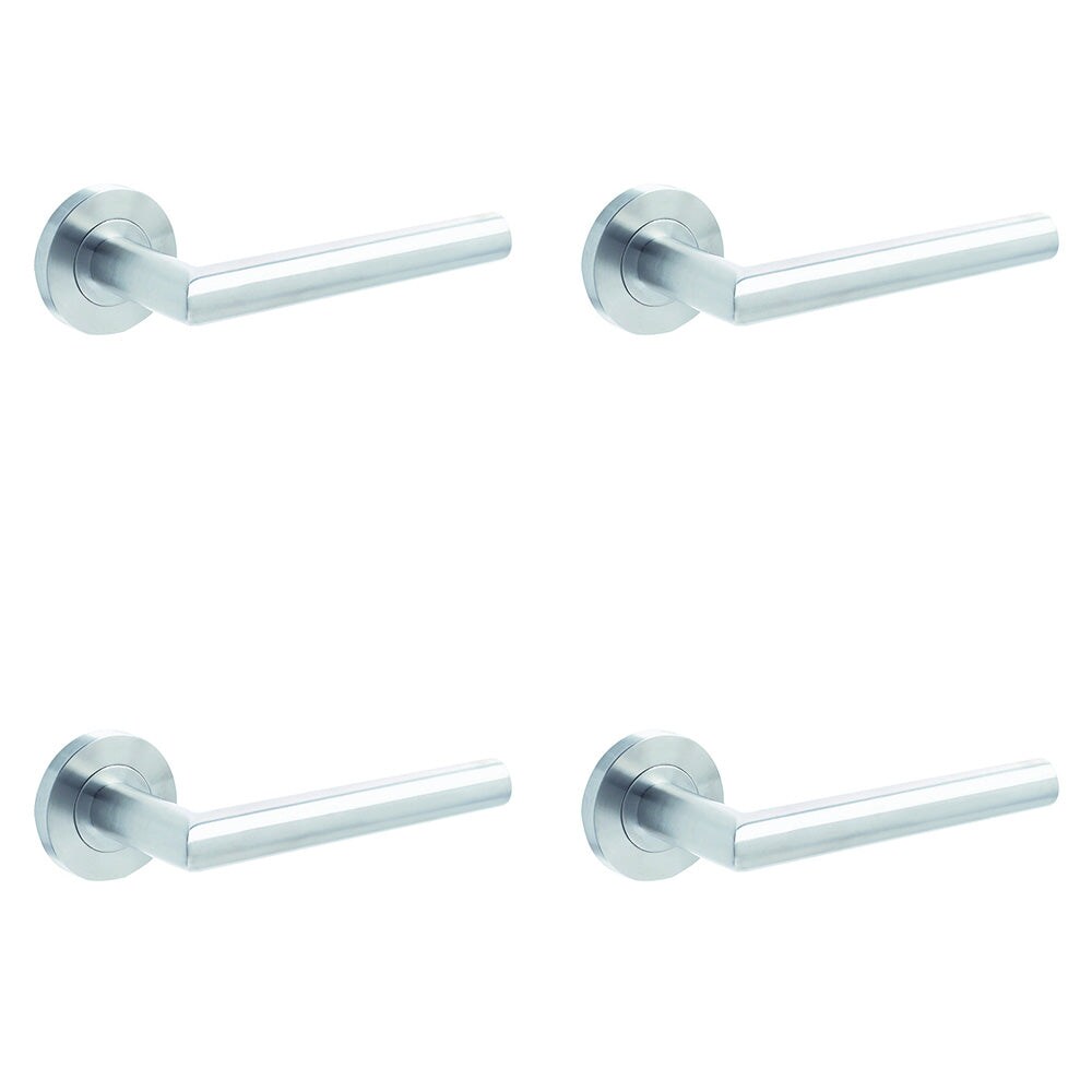 4 PACK Premium Satin Stainless Steel Door Handle on Rose for Residential and Commercial Use - Interior Handle