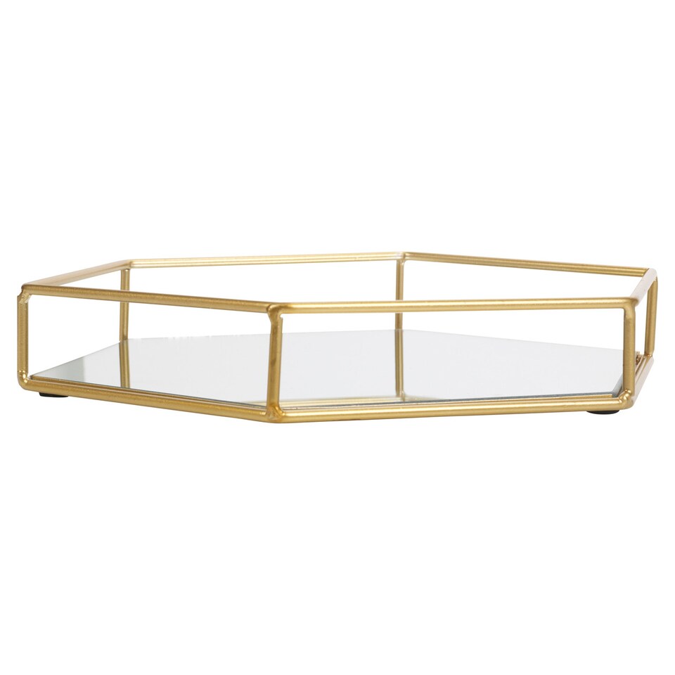 image 1 of Hexagon Metal Gold Mirror Tray | Gold | M | 1