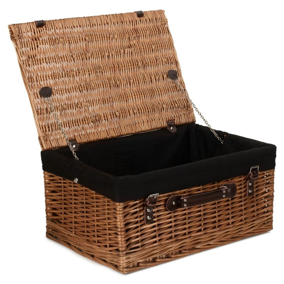 image 1 of 51cm Double Steamed Wicker Picnic Basket with Lining Grey | Grey | One Size