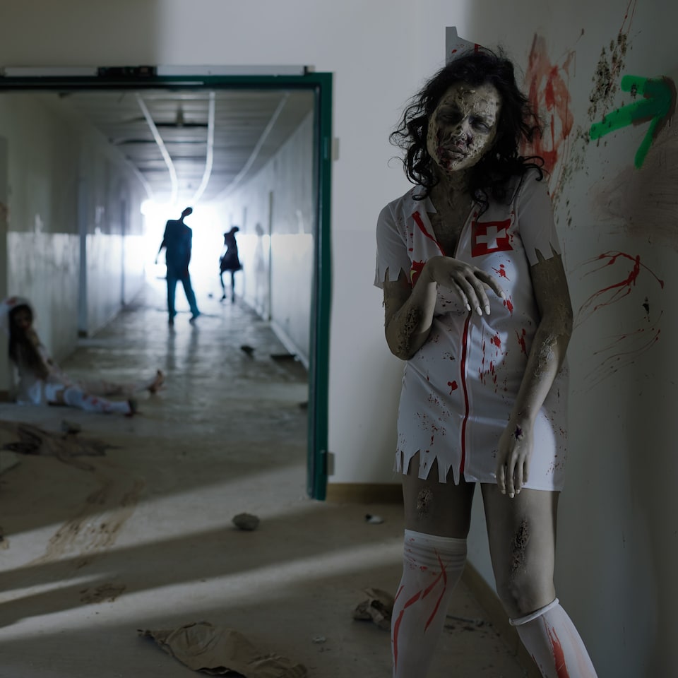 image 1 of Womens zombie nurse costume | White | white | 1