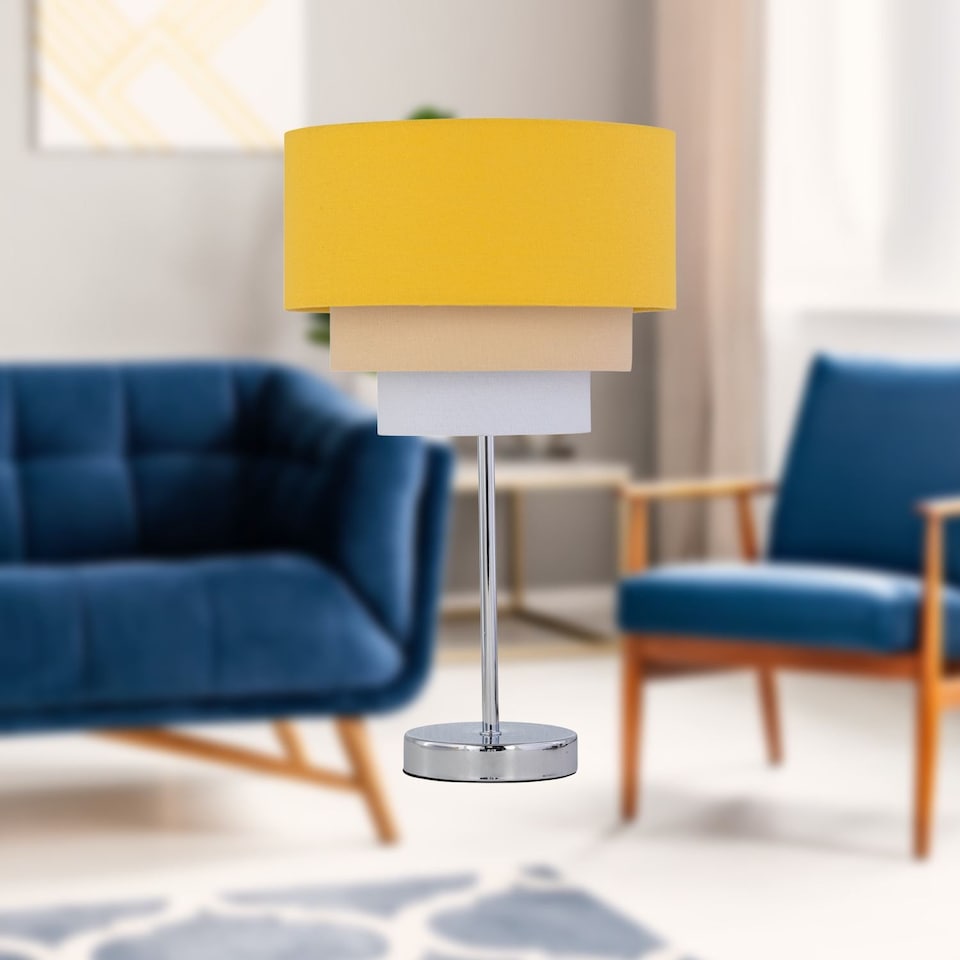 image 1 of Set of 2 Gabi - Ochre Ombre Linen 22cm Table Lamp Shades | Yellow | Medium | 2