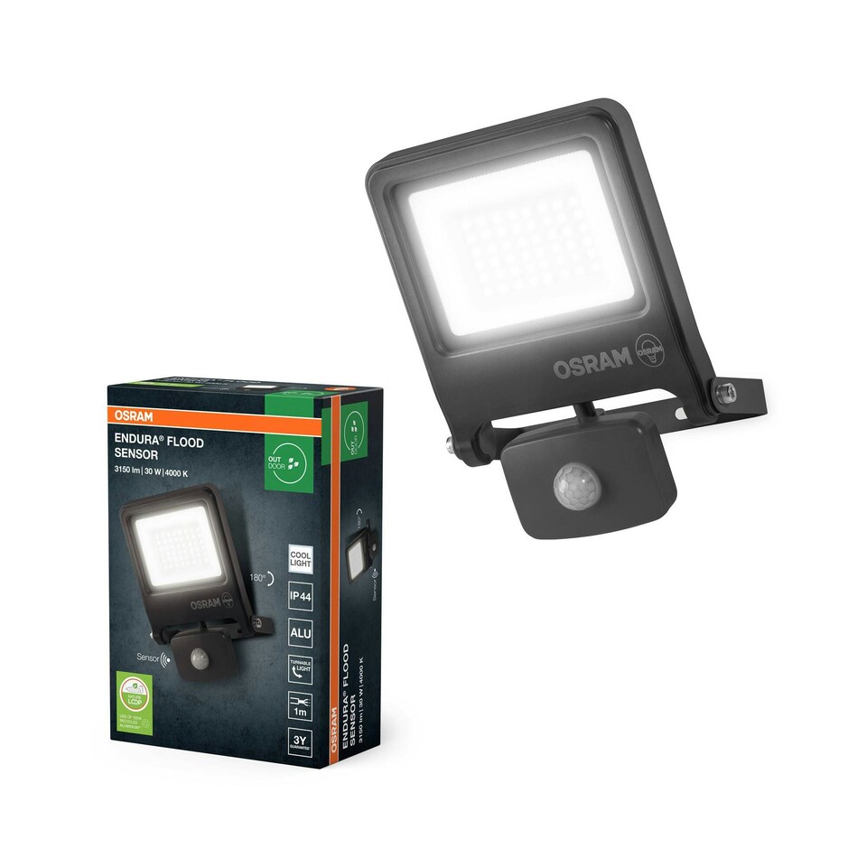 image 1 of Osram ENDURA Flood PC LED Floodlight 30W 4000K Sensor Grey | Black