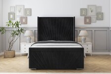 Sloomy Rutherford Black Naples Bed Frame With Mattress With 50" Upholstered Wingback Headboard 4' Small Double