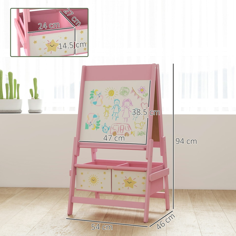 image 1 of AIYAPLAY 3-in-1 Kids Easel, Double-Sided Art Easel with Paper Roll Pink