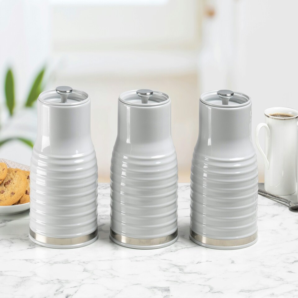 image 1 of Sienna Kitchen Storage Tea Coffee Sugar Canisters Tin Jar Set Of 3 Container Lid