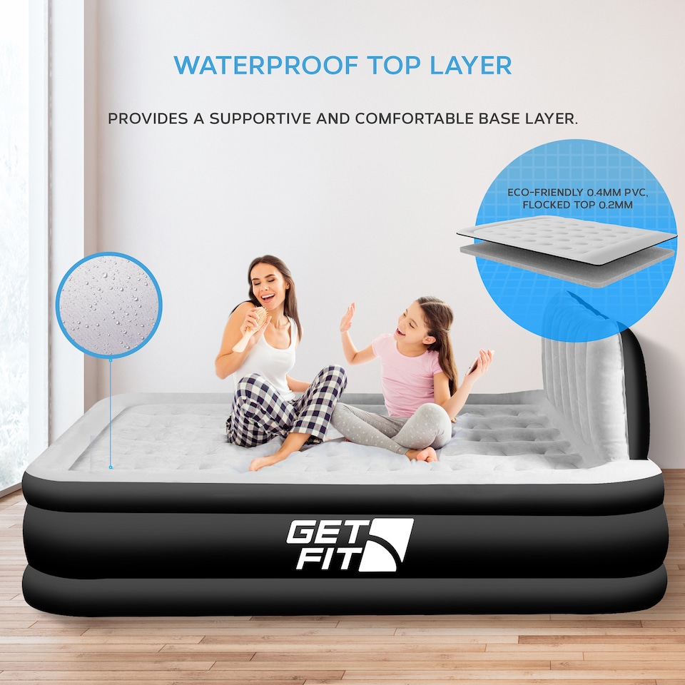image 1 of Get Fit Air Bed With Built In Electric Pump - Premium King Airbed - Quick Blow Up Bed With Headboard & Free Inflatable Pillow | Black | Black / Grey | 1