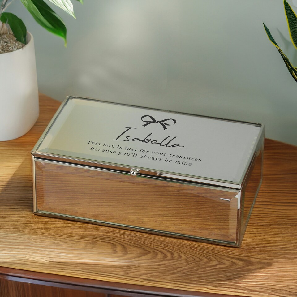 image 1 of Personalised Bow Mirrored Jewellery Box