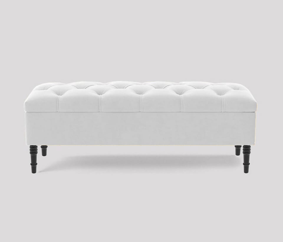 image 1 of Alyana 90cm Wide Tufted Rectangle Ottoman Storage Bench - Upholstery Velvet Shoe Bench with Turned Wooden Legs