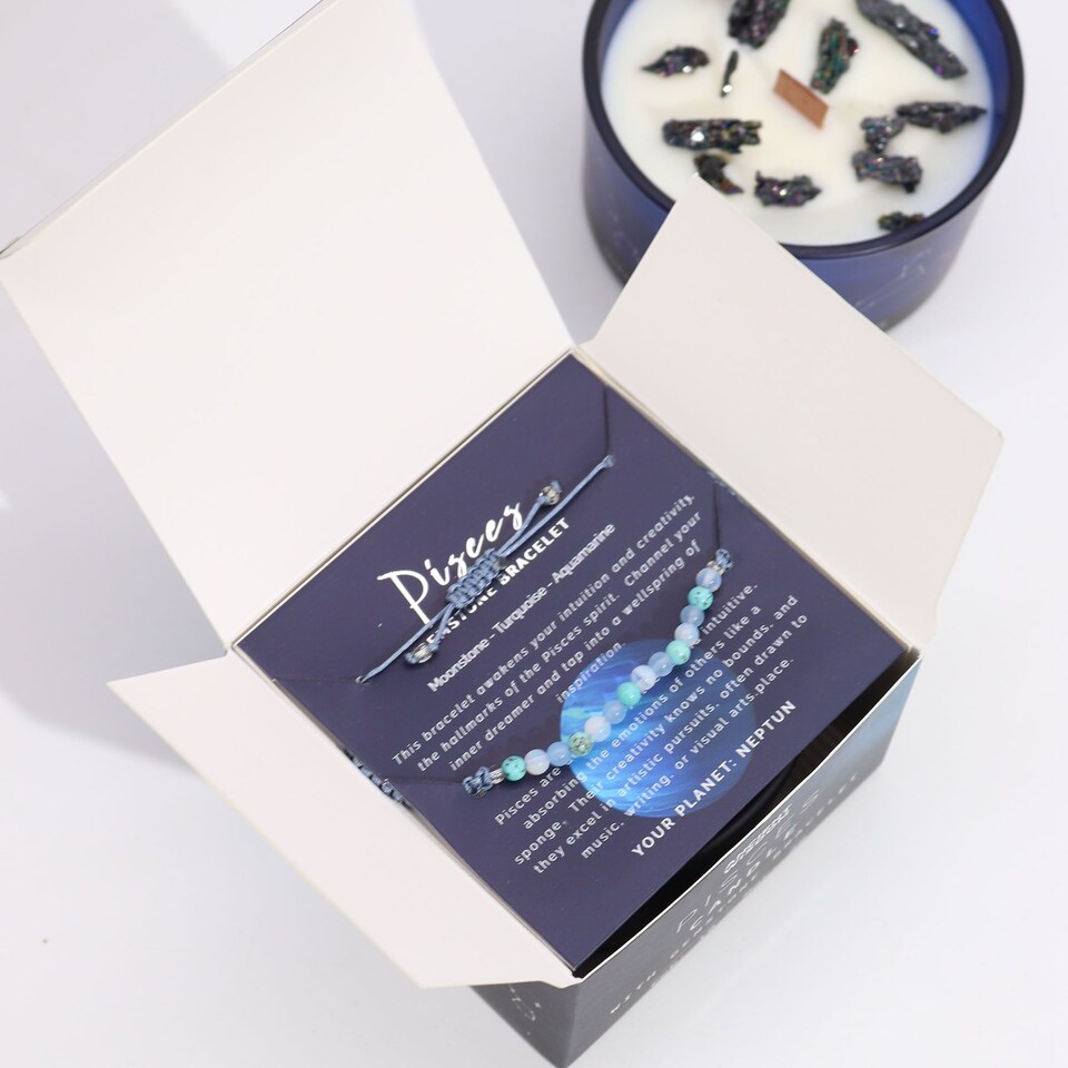 image 1 of Serenityy Pisces Zodiac Crystal Candle with Gemstone Bracelet