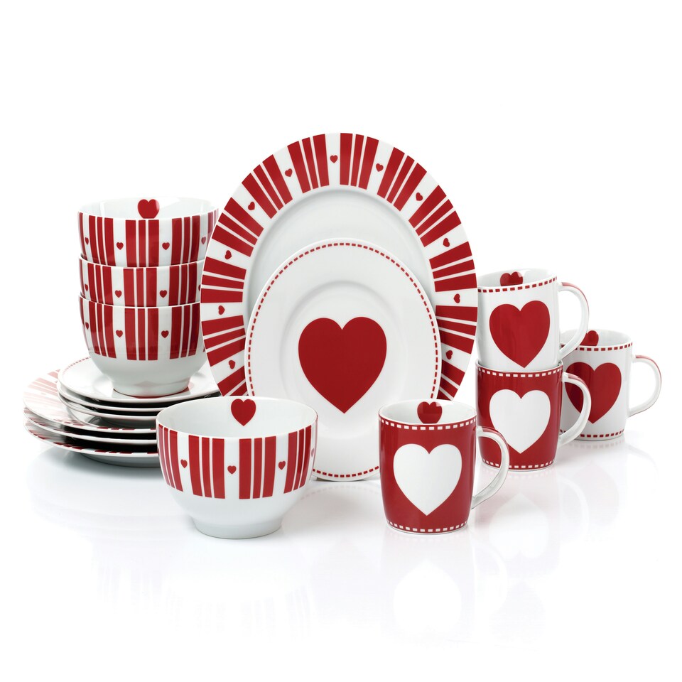 image 1 of 16pc Nordic Red Heart Dinner Set