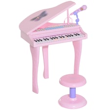 HOMCOM 37 Key Musical Mini Piano Electrionic Keyboard Microphone Stool Pink | Pink
