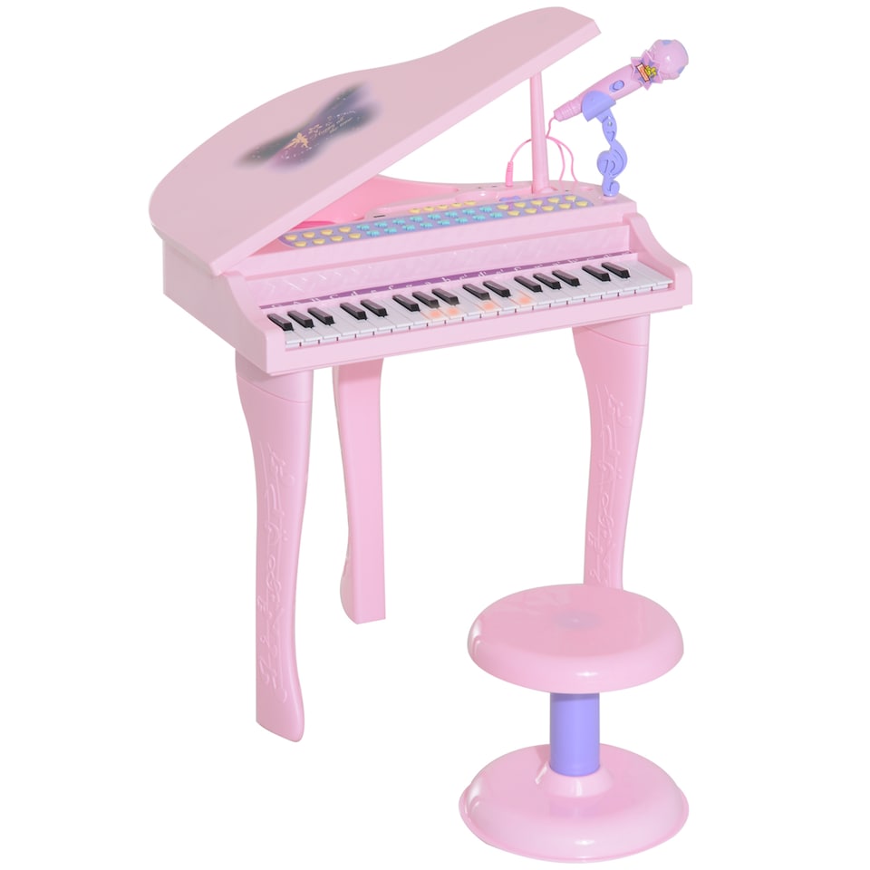 image 1 of HOMCOM 37 Key Musical Mini Piano Electrionic Keyboard Microphone Stool Pink | Pink