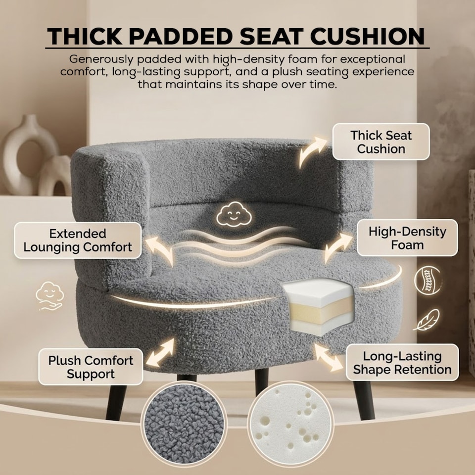 image 1 of Alivio Sherpa Sofa Chair for Living Room & Bedroom (Grey)