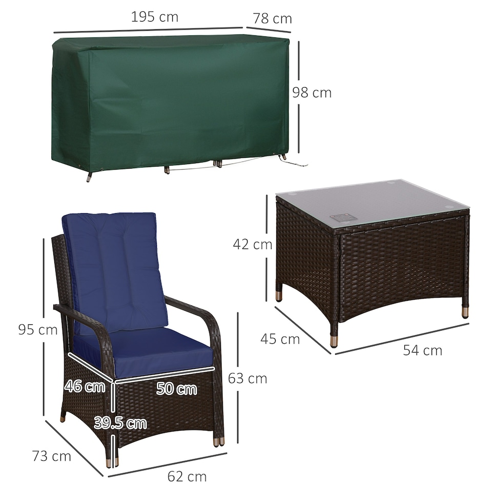 image 1 of Outsunny Rattan 3PCs Chair Table Bistro Set Patio Set w/ Steel Frame