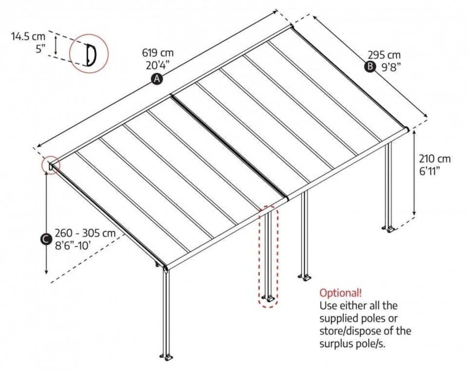 image 1 of Patio Cover Olympia 3 x 6.10 Clear - Polycarbonate - L619 x W300 x H305 cm - White | White