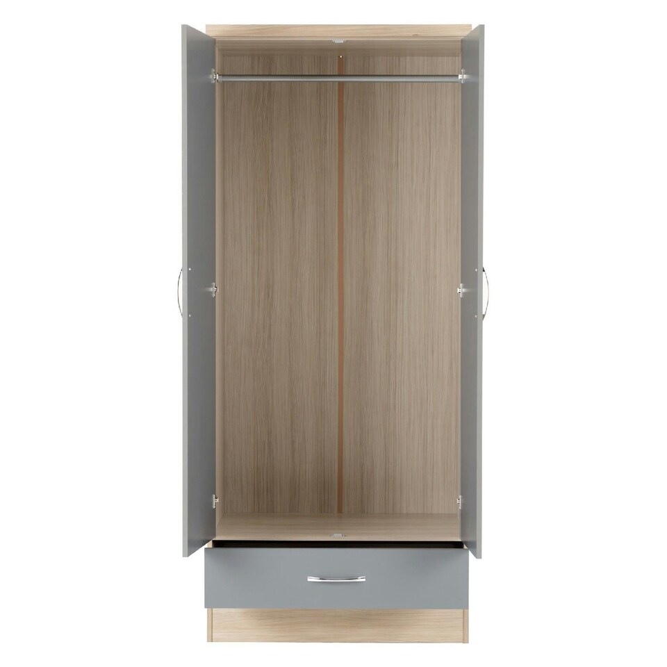 image 1 of Nevada 2 Door 1 Drawer Wardrobe - L52 x W78 x H182.5 cm - 3D Effect Grey | Grey | 3D Effect Grey