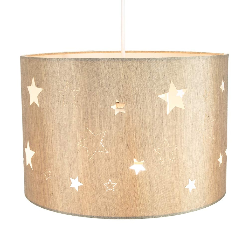 image 1 of Contemporary Beige Linen Childrens-Kids Pendant-Lamp Shade with Laser Cut Stars | Cream